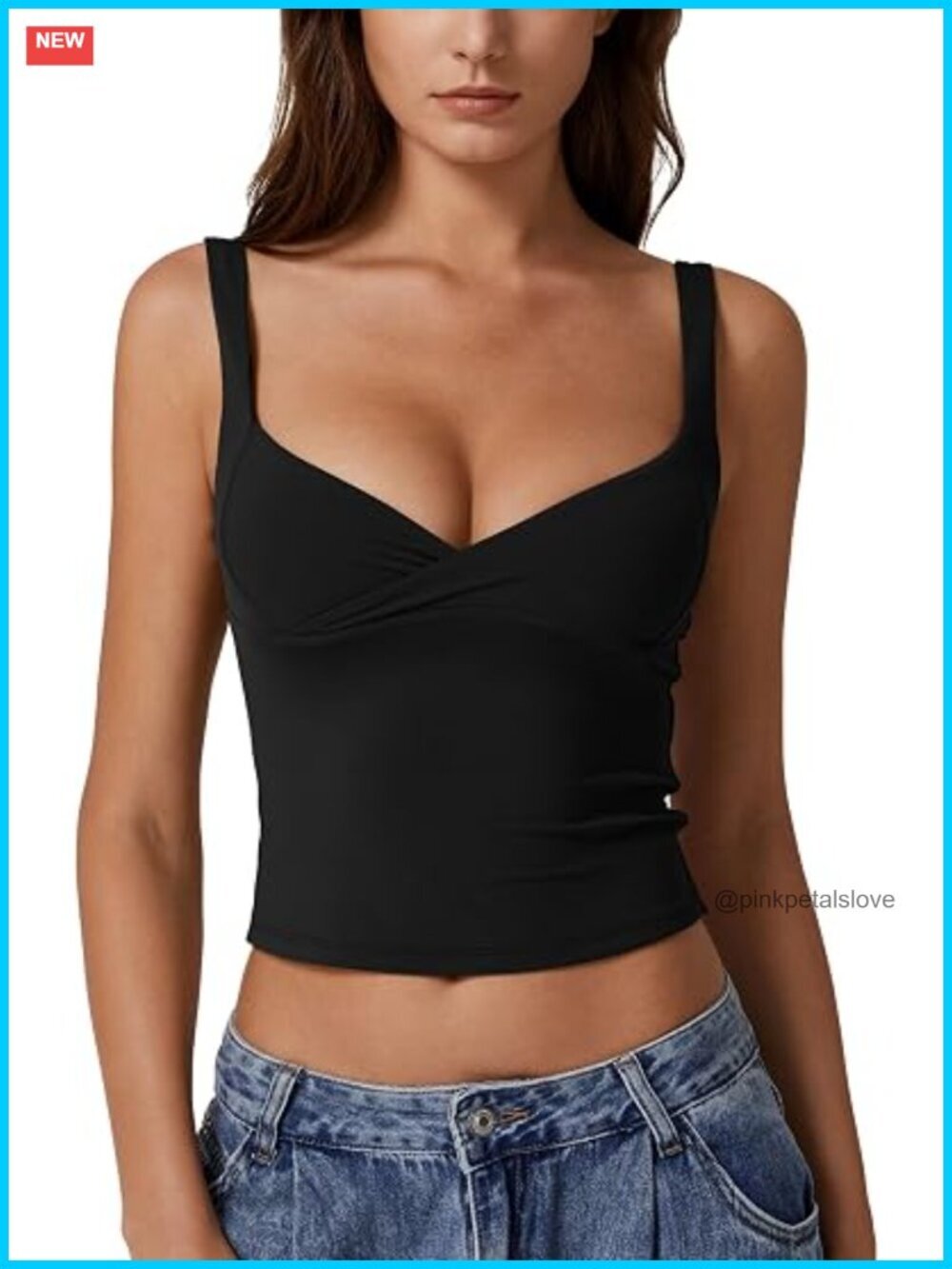 Double Lined V Neck Tank Top Adjustable Spaghetti Straps Camisole